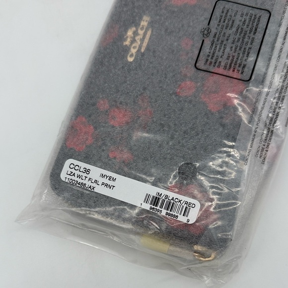 Coach Long Zip Around Wallet With Floral Print Black Red Gold - Picture 14 of 15